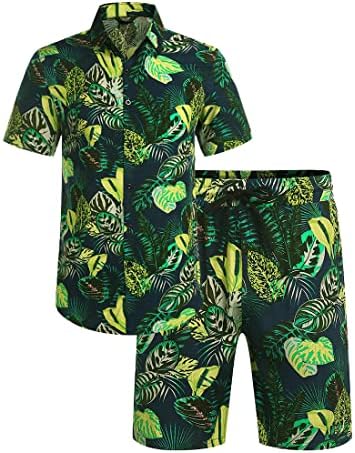 Cămașă hawaiană pentru bărbați, ținute scurte, cu două piese, cămăși și pantaloni scurți cu mânecă scurtă florală și pantaloni