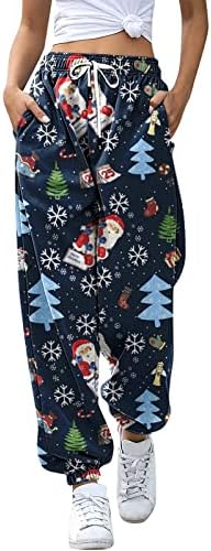 Femei de Crăciun Panouri de transpirație Baggy Bumbac Elastic Talie Cinch Cinch Bottom Baggy Pantaloni de marfă Moș Crăciun