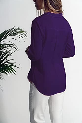 Andongnywell Casual rever Maneca lunga camasa buzunar camasa femei purta vara Multicolore supradimensionate Topuri