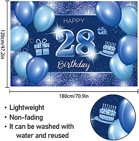 5665 fericit 28 de ani fundal Banner Decor albastru-Dot sclipici Sparkle 28 de ani vechi Petrecere de aniversare tema decoratiuni