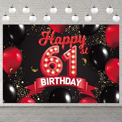 Fericit 61 de ani roșu și negru Banner fundal decoratiuni baloane tema Decor pentru fete femei Printesa 61 de ani Petrecere