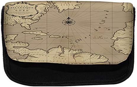 Carcasă pentru creion pentru hartă a insulei lunare, locația Oceanului Atlantic, pungă de creion cu stilou cu fermoar cu fermoar