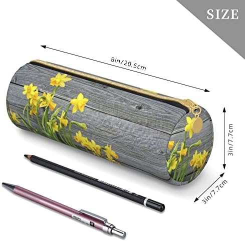 DCarsetcv buchet de narcise cu creion carcasă drăguță carcasă de pix cilindru din piele creion pungă birou creion cu cutie