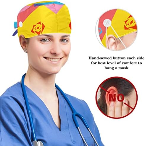 yoyoAmoy Abstract model scrisori de lucru capac cu Sweatband și butonul chirurgicale scrub pălărie Asistenta păr acoperi