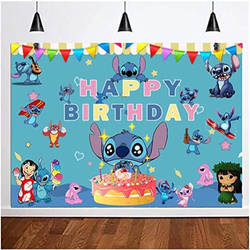 Stitch decoratiuni de fundal, Lilo și Stitch Tema Birthday Party Consumabile 5x3ft fundal foto pentru Stitch Tema Party tort