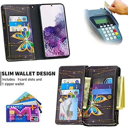 Sllmyyx portofel caz compatibil cu Samsung Galaxy A54 5G, colorat desen PU piele Fermoar buzunar caz Kickstand 9 Card sloturi