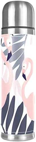 Sticlă de apă izolată, termos pentru băuturi calde, desene animate tropicale Flamingo, cafea Termos Sticlă de apă din oțel