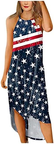 4 iulie Maxi rochie pentru femei Casual Vara Boho Rochie steagul American Cami Fără mâneci Scoop gât stele dungi Sundress