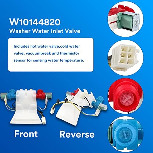 W10144820 Supapă de intrare a apei de spălare compatibilă cu Whirlpool Kenmore Maytag, înlocuiți WPW10144820, WPW10144820VP,