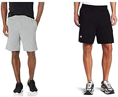 Russell Athletic Men’s Relaxated Fit 9 Pantaloni scurți de bumbac cu buzunare, talie elastică reglabilă, dimensiuni S-4X
