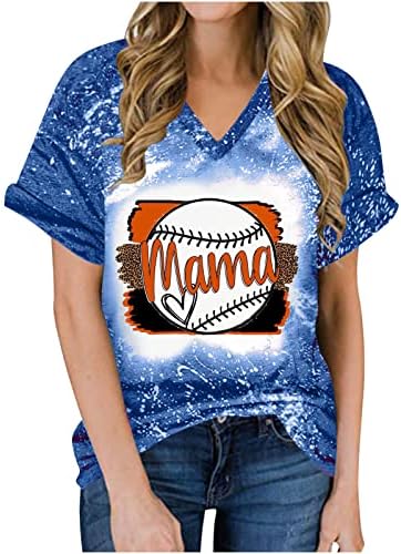 Femei casual Tees Vintage Tie Dye Baseball Graphic Tops imprimat Basical cu mânecă scurtă cu mânecă scurtă softball mamă pulovere