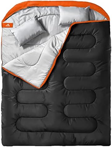 MEREZA dublu sac de dormit pentru adulți Mens cu perna, XL Queen Size două persoane sac de dormit pentru toate sezon Camping