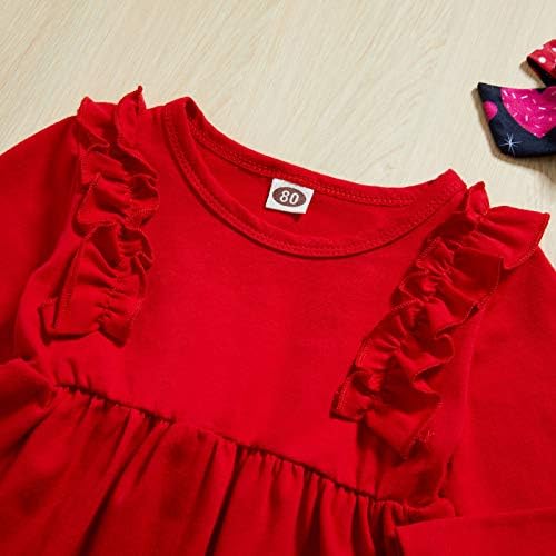 Sinhoon Outfit de Ziua Îndrăgostiților pentru copii pentru copii Rochie cu mânecă lungă roșie pantaloni cu imprimeu cu inimă