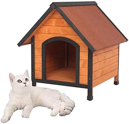 Yjjt Pet cuiburi pentru câini Pat de casă cu ușă - cușcă din lemn adăpost pentru pisici impermeabile - caniculă câine cățeluș