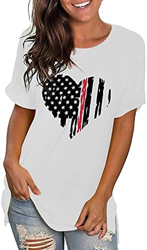 Tricou de pavilion american femei femei SUA Star Stripes al patrulea tricouri iulie casual imprimeu v tricouri cu gât tricou