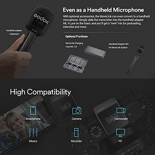 Godox Movelink M1 Microfon lavalier wireless, microfon cu 1 emițător și 1 receptor, o gamă eficientă de 50 m pentru camere