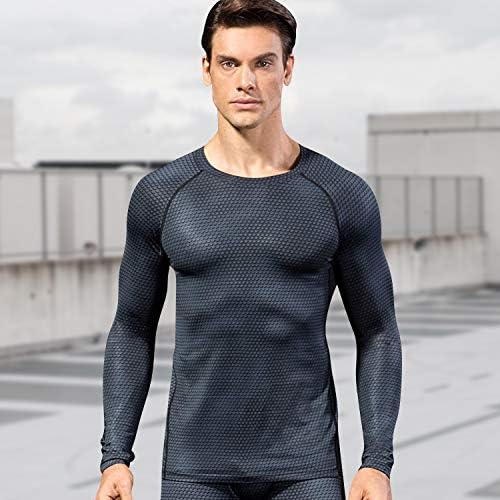 Cămăși de compresie pentru bărbați cu mânecă lungă, tricouri de antrenament athtic Baselayer Sport uscat rapid Sporturi active