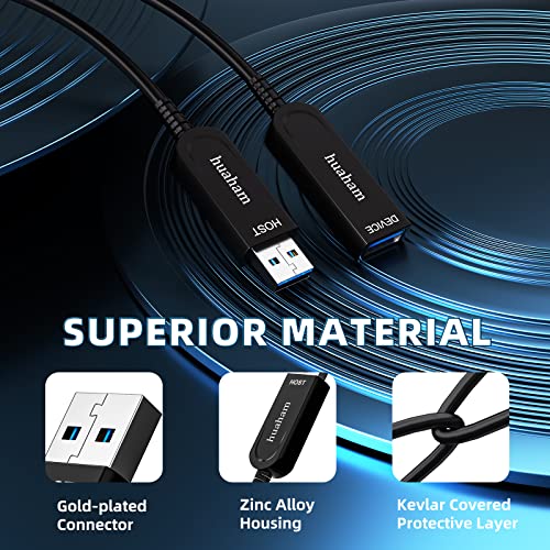 Cablu de extensie Huaham USB 3.1 50ft, fibră optică de mare viteză 10 Gbps USB Active Extensie USB Bărbat la feminin, compatibil
