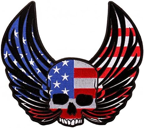 Aripi de craniu, patch - aripi de craniu cu pavilion SUA Patriotic cu filet înalt fier pe căldură sigilată suport pentru motociclismul