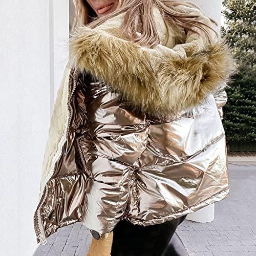 Glugă pentru femei Jachete Zip Up Solid Bright Față Lână mare Guler de lână Îngroșată Plușă caldă Costuri calde Fall Curete