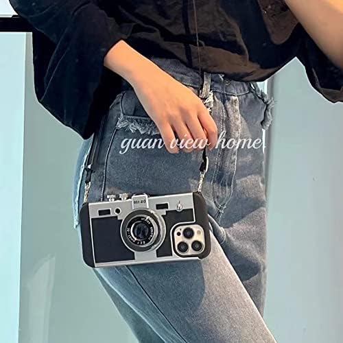Yatchen Emily în Paris Carcasă pentru iPhone 14 Pro Max Cute Cute 3D Vintage Camera Carcasă cu curea de umăr reglabilă cu Lanyard,