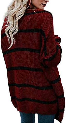 Andongnywell Womens Cardigan pulovere cu dungi deschise frontale colorblock tricot haina de îmbrăcăminte boho buzunare libere de pulover lung lung