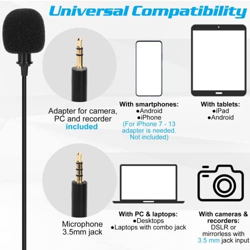 Microfon profesional Lavalier Lavel pentru Vivo Z3i Compatibil cu telefonul iPhone sau camera Blogging Vlogging ASMR înregistrare