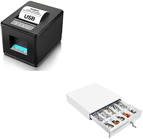 Munbyn 80mm USB Imprimantă de primire și sertar de numerar alb, 16 Heavy Duty Register pentru Sistemul de vânzare a punctului