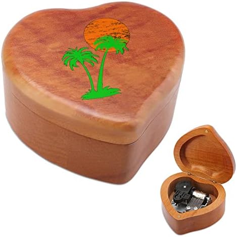 Palm Tree Sunset Heart Music Box din lemn Cutii muzicale Cel mai bun cadou pentru aniversare de Crăciun