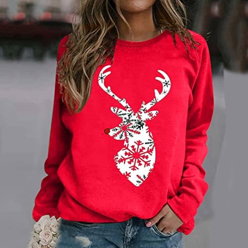 GATXVG femei Merry Crăciun Tricou picătură umăr Maneca lunga Crăciun cerb Top pulover ușoare tricou bluza