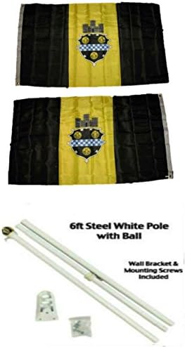Aes City of Pittsburgh 3'X5 'Polyester 2 Ply Flag Flag cu două fețe cu 6' Set de poluri de pavilion alb cu topper cu bilă