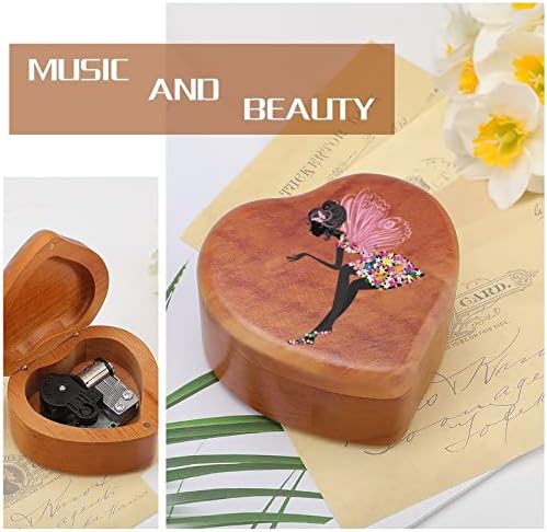 African Girl Flowers Butterflies Wood Music Box Antique Gravat Musical Box pentru ziua de naștere de Crăciun Ziua Recunoștinței