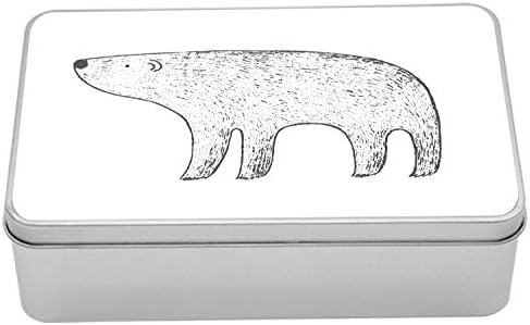 Cutie metalică de urs polar de la Ambesonne, ilustrare stil de desen de cerneală pentru animale schițate pe fundal alb, container