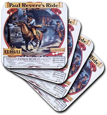 3Drose CST_156859_1 Paul Reveres Ride March-Twostep de et Paull înscris la fiicele American Revolution Soft Coasters, set de