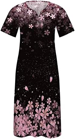 Rochii Nokmopo pentru femei 2023 Petrecere cu buton casual Color solid, imprimat mic, rochie cu mânecă scurtă liberă în V