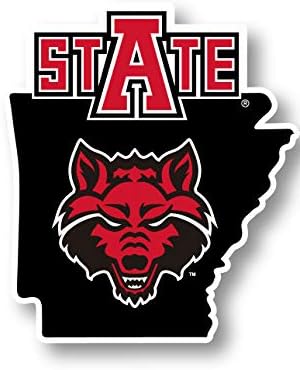 R și R Importuri Arkansas State Lupi roșii Vinil Decal-NCAA în formă de stat