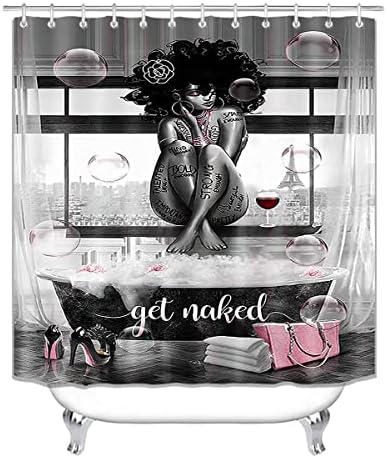 Olebety 4pcs sexy set de dușuri de duș cu fete negre, romantic roz floral cu tocuri înalte Bubble vin roșu afro doamnă afro-americană