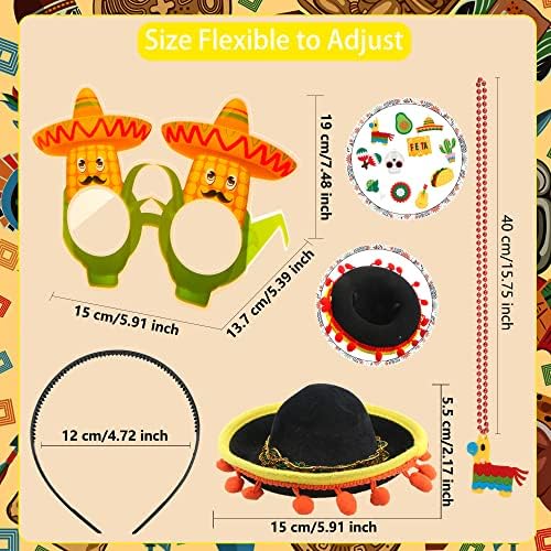 Fahacop 54 Piese Fiesta Party Supplies includ 18 buc mexican Fiesta Sombrero Head Bande 18 PC -uri Cinco de Mayo Oivole de