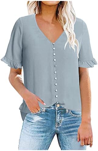Bluze pentru femei Fall Fall Summer Mânecă scurtă cu Mânecă Deep V Neck Lounge Plain Top Cămașă pentru doamne 2023 Îmbrăcăminte