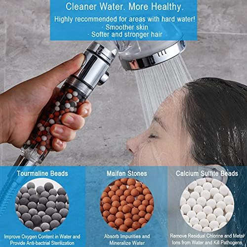 VACTO High Pression Handheld Head cu filtru, kituri de cap de duș cu furtun și suport, răsărite de apă dură purificând apa