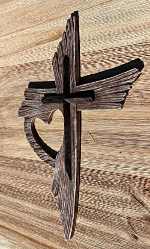 Top Brass Rustic One Love Decorative Heart Wall Cross - Cruce de lemn cu mai multe straturi, aspect spiritual Iisus Art Sculptură