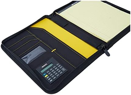 Caterpillar Work Padfolio, inclusiv blocaj de notificare și calculator solar, închidere cu fermoar, galben și negru