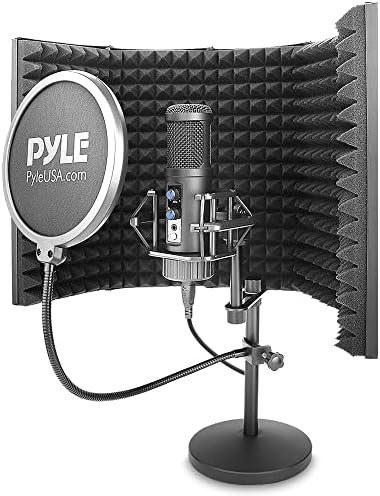 Kit de microfon compact Pyleusa USB - Studio Desktop Cardioid Condensator MIC W/Stand, Cablu, Mount Shock, Pop Filter, Izolation
