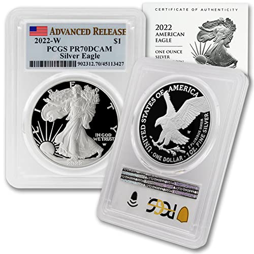 2022 W 1 oz dovadă de monedă de vultur de argint american pr-70 Cameo profund cu certificat original de autenticitate 1 $ PCGS