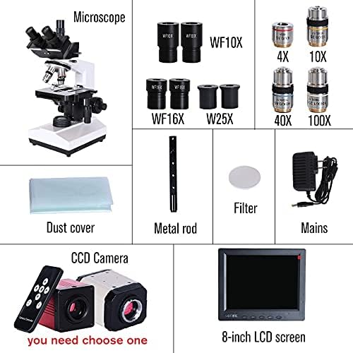 Yebdd Professional Lab Microscop trinocular biologic Zoom 2500x + cameră CCD digitală electronică USB + LCD de 8 inci
