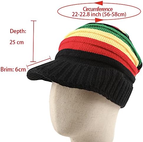 Lână Tricot Rasta Hat Reggae Jamaican Cap Colorat Slinky Vizor Beanie Pălărie Slouchy Baggy Cap