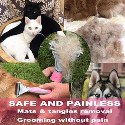 Pieptene pentru Dematarea animalelor de companie-greblă cu 2 fețe pentru pisici și câini-instrument de îngrijire sigur pentru