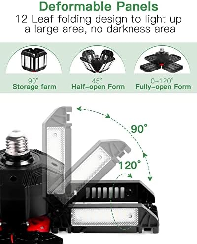 Dexnump LED Garage Light 180W LED -uri LED -uri deformabile pentru garaj super strălucitor 18000lm 6500K cu 12 panouri reglabile