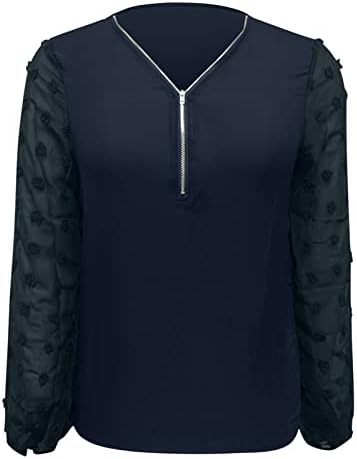 BEUU WOMENS 1/4 Zip-up V gât cămăși de șifon elvețian dot cu mânecă lungă topuri casual confortabile bluze de pulover de pulovere