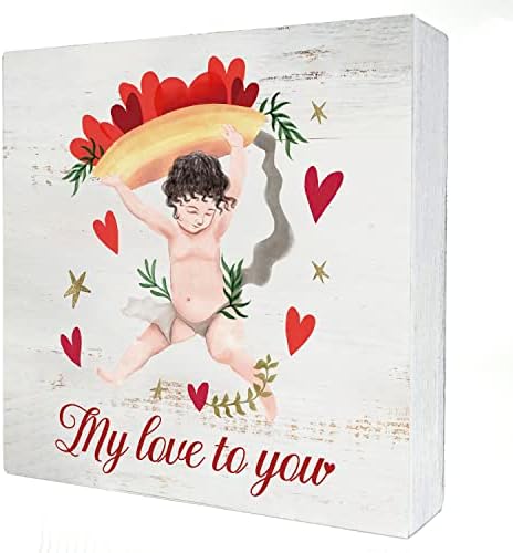 Valentine's Day Wood Box Sign Decor pentru casă, Rustic Valentines Day My Love to You Cutie din lemn Placă de blocare pentru